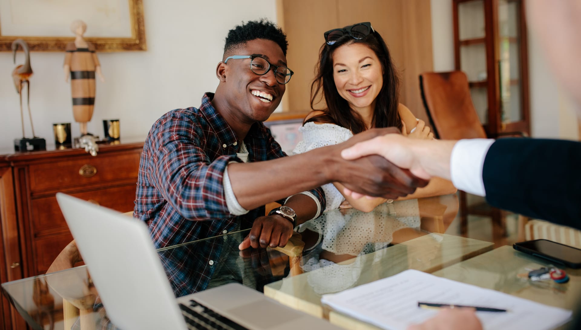 happy tenants handshake property manager